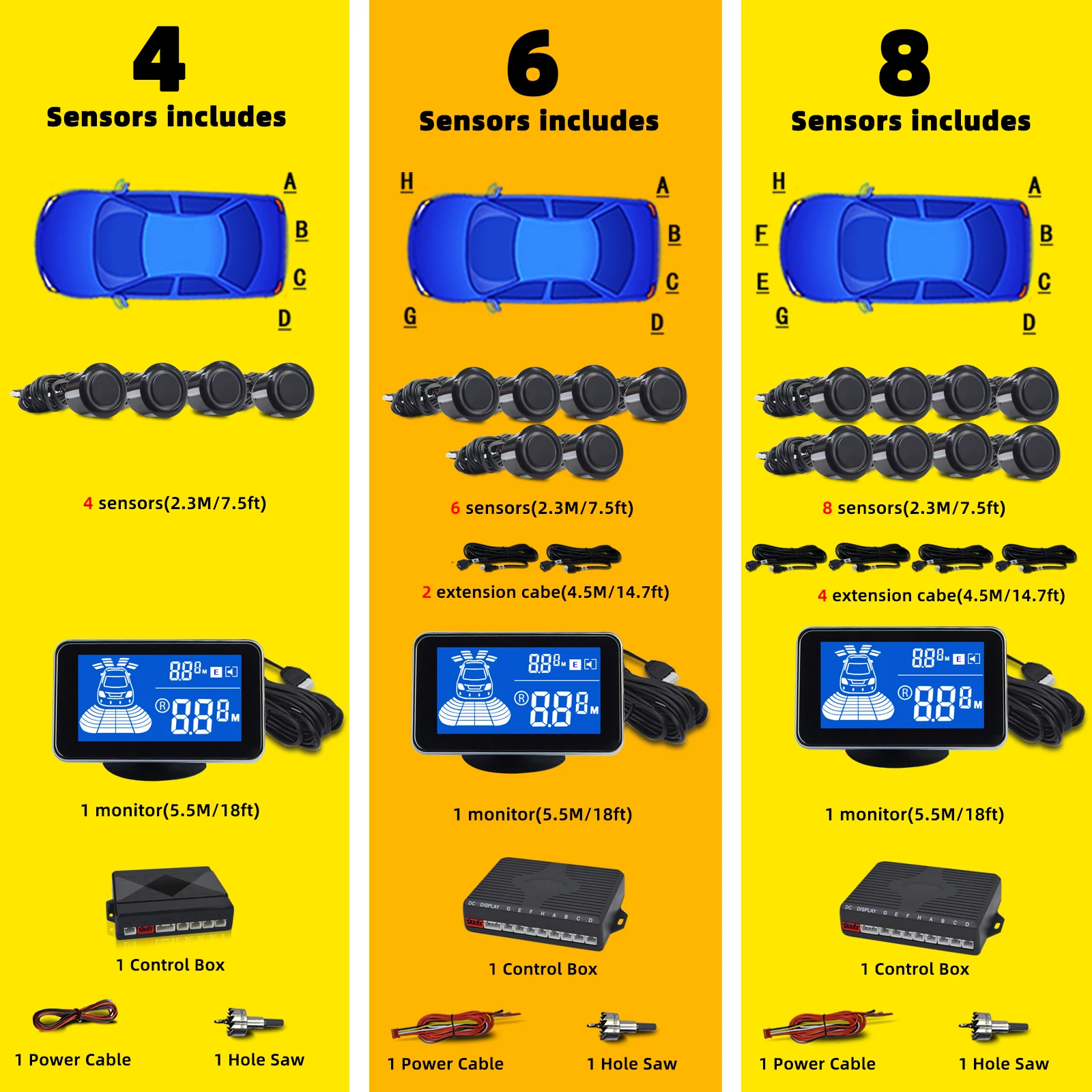 Parktronic reverso 4/6/8 senso - Car Parking Sensor 8 Sensor Front Rear avaliação e preço